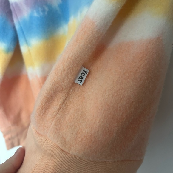 FEAT tie dye pullover blanket soft hoodie mid weight sweatshirt rainbow white M - Picture 3 of 7